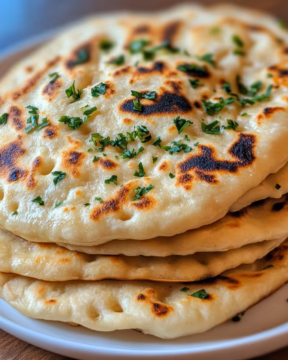 Sticky dough for naan bread on floured countertop