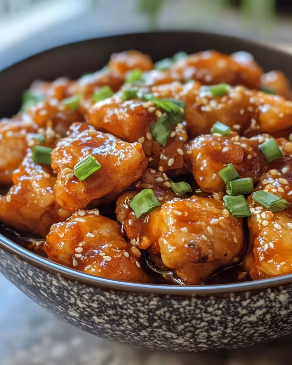 Plated Mongolian Chicken with garnish of green onions and rice