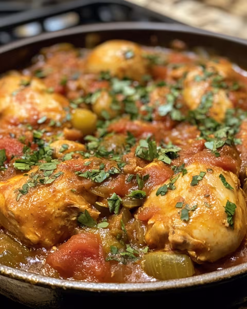 Serving of Moroccan chicken stew with ginger-turmeric rice