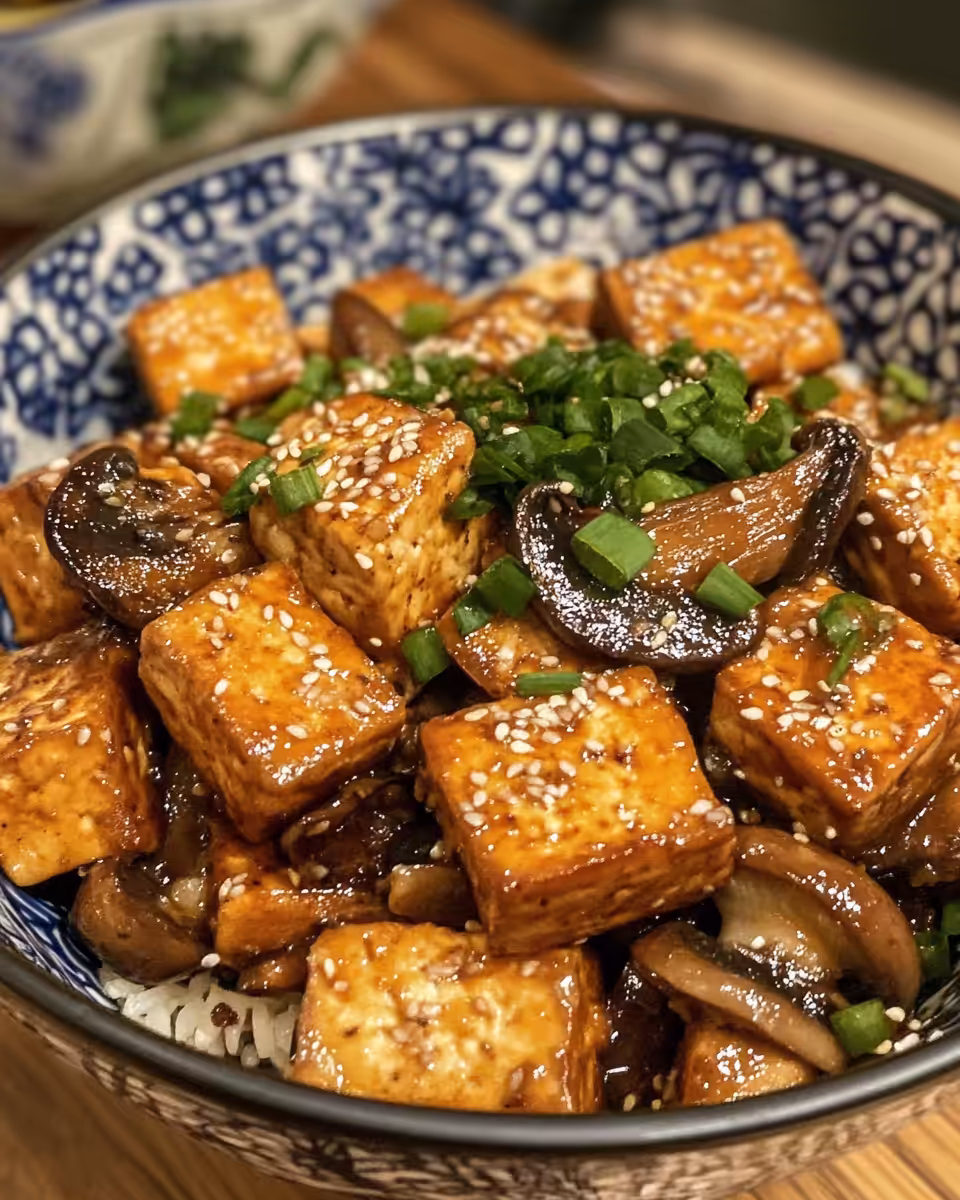 Ingredients and sauces for tofu mushroom stir-fry in pressure cooker