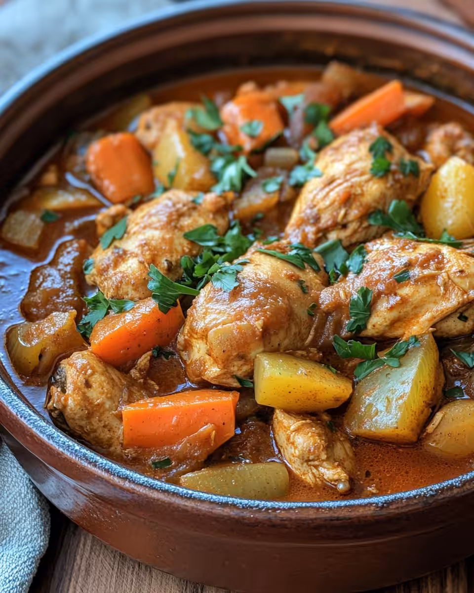 Ingredients and spices laid out for Moroccan chicken stew