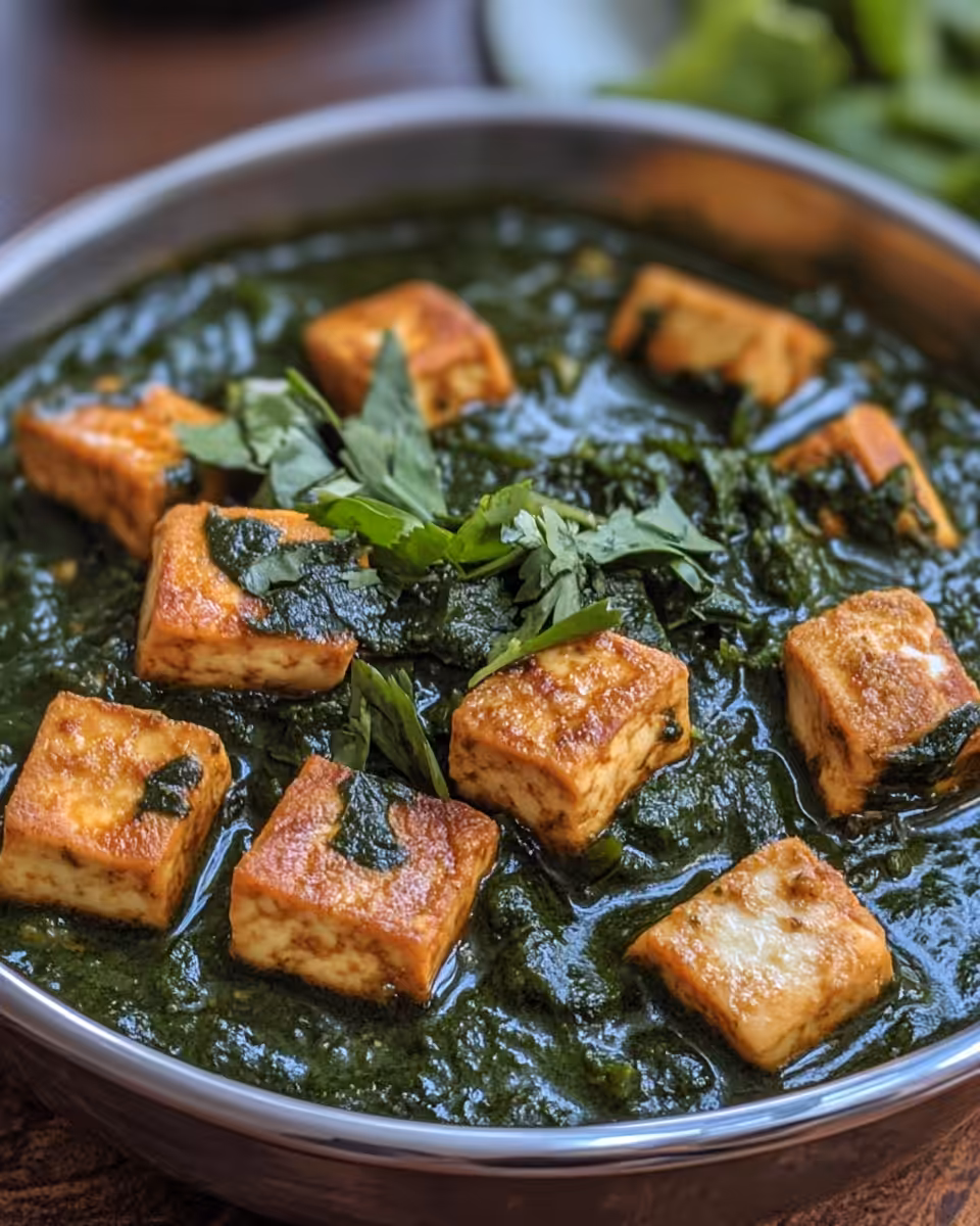 Ingredients ready for palak tofu recipe