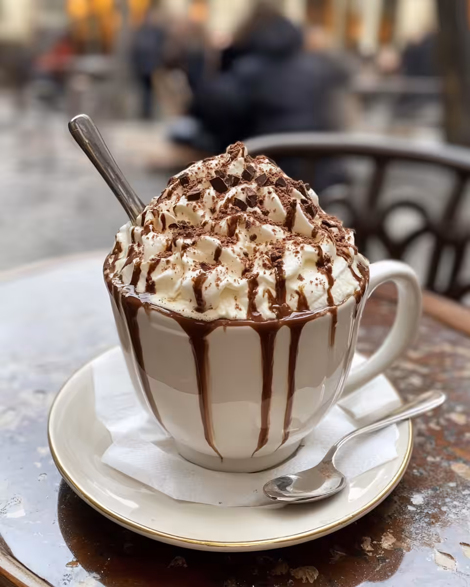 Served hot chocolate with sprinkle of cinnamon and chili