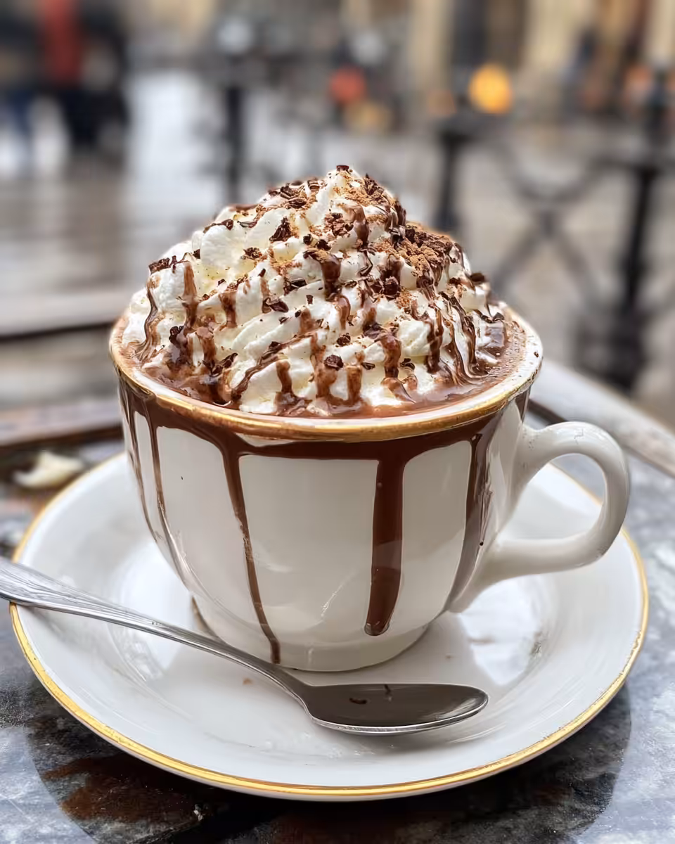 Steaming hot chocolate in a cup with rich chocolate aroma