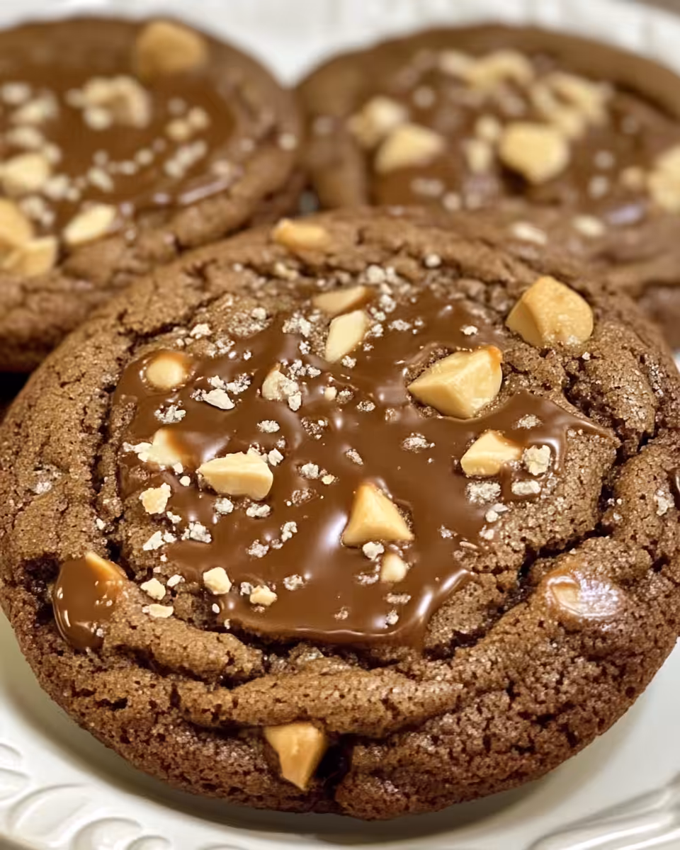 Perfectly baked peanut butter chocolate caramel cookie ready to enjoy