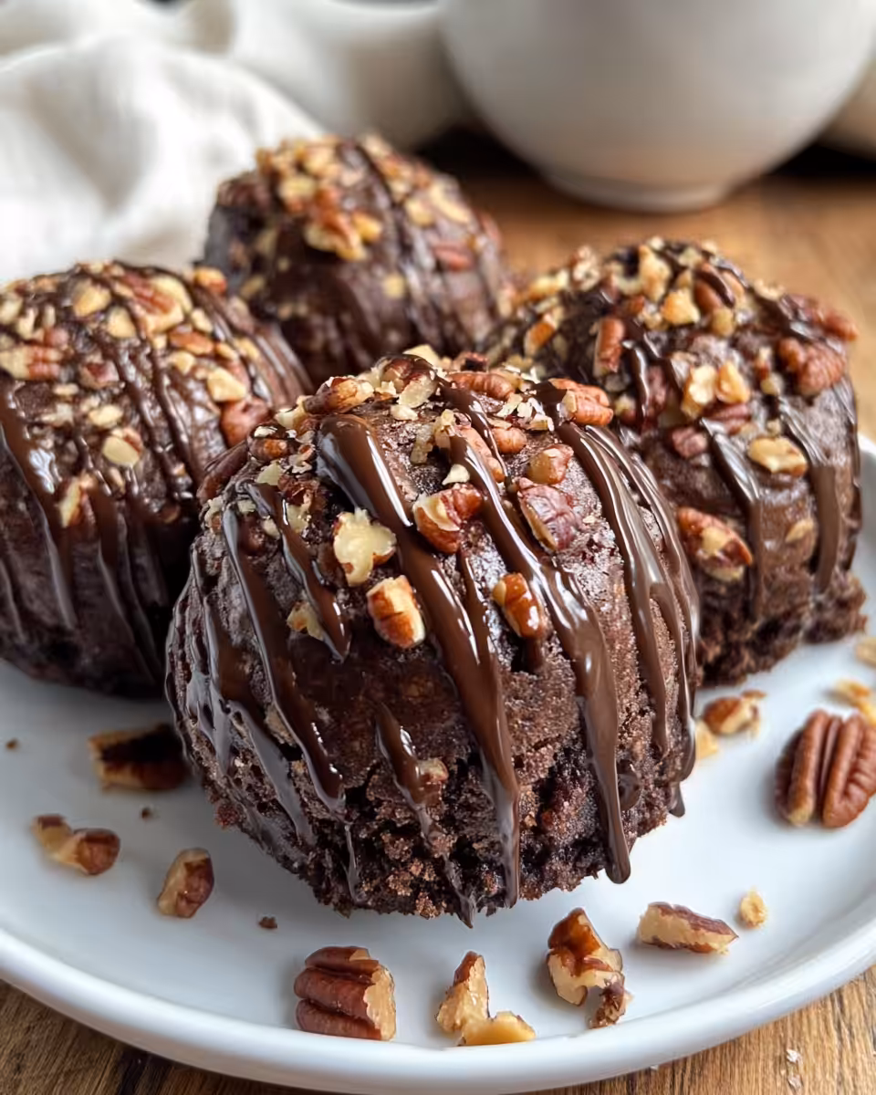 Ingredients laid out for pecan pie brownie bombs with pecan pies, brownies, chocolate and pecans