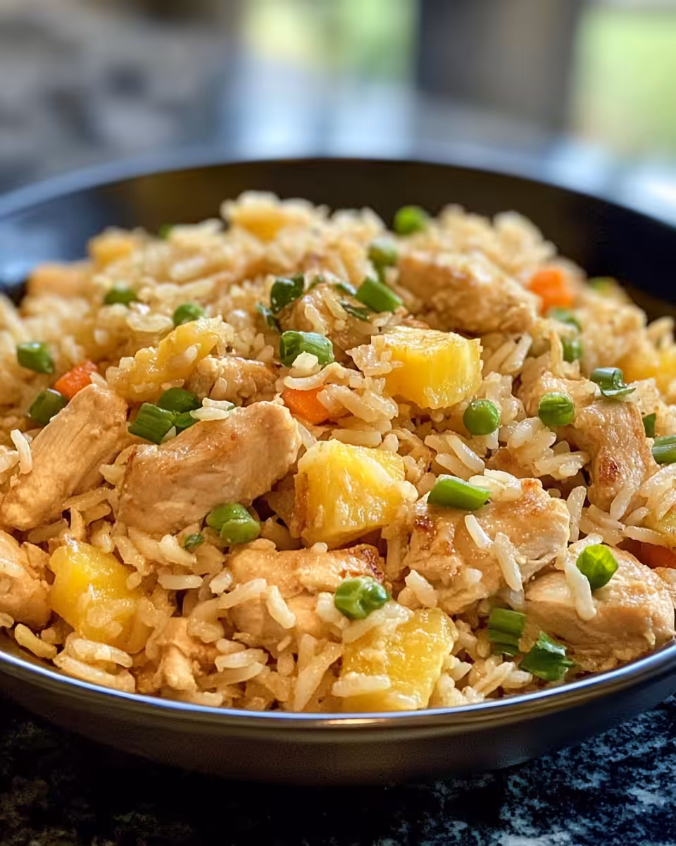 Served pineapple chicken fried rice in pineapple shell