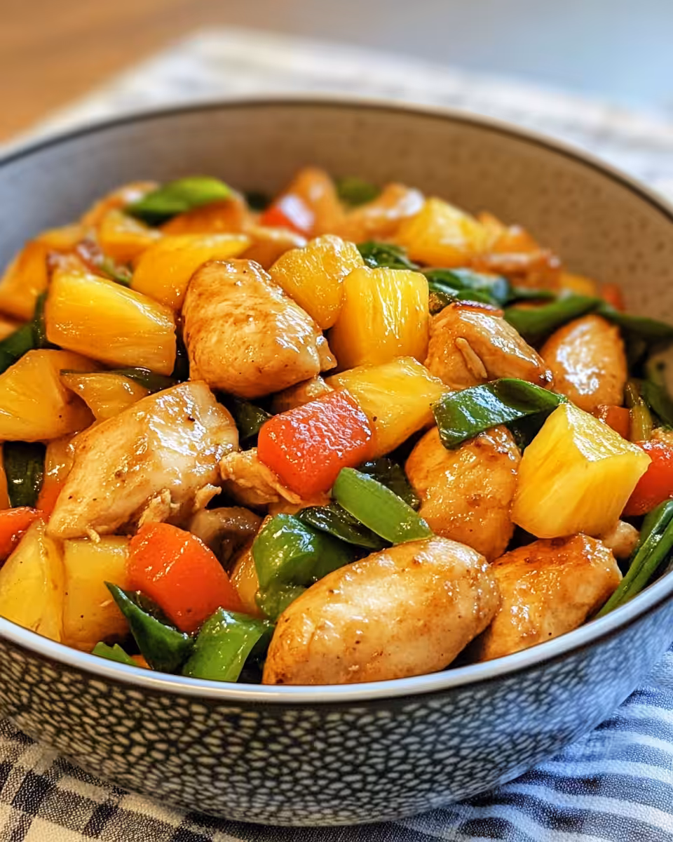Ingredients for Pineapple Chicken Stir Fry laid out on kitchen counter