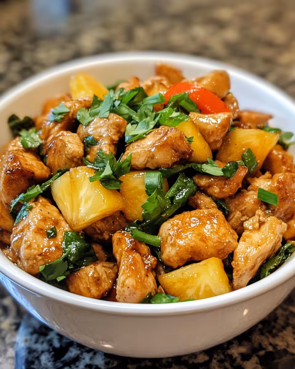 Colorful bell peppers and pineapple chunks in pressure cooker