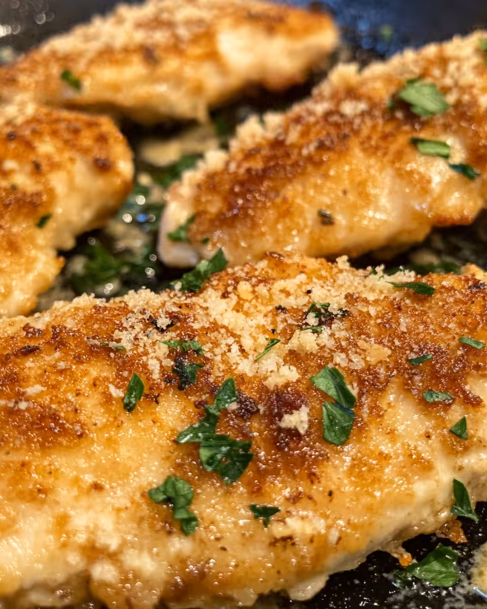 Longhorn Parmesan Crusted Chicken seared and topped with cheese mixture ready for oven