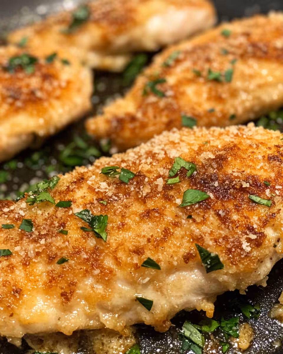 Final golden Longhorn Parmesan Crusted Chicken served