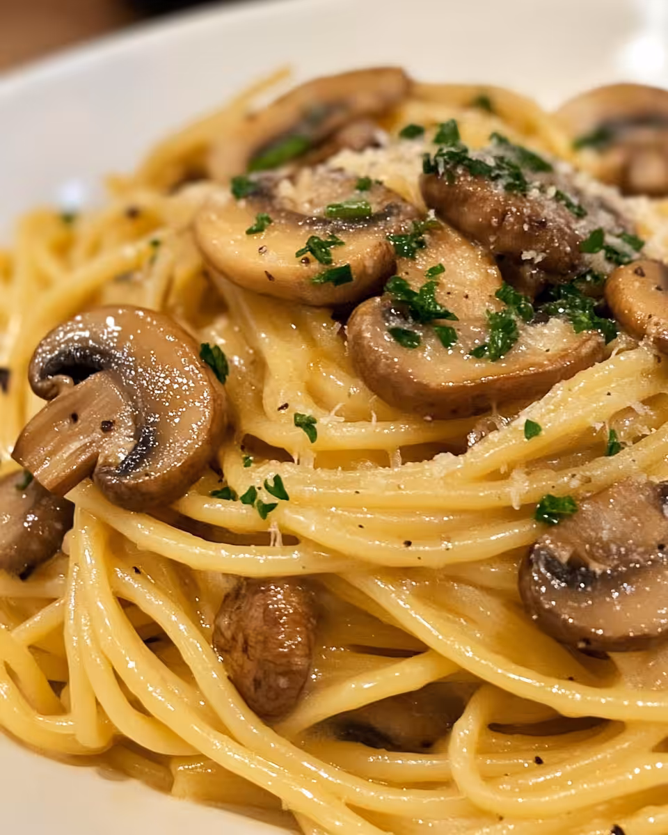 Cooking mushroom and garlic spaghetti in pressure cooker with steam