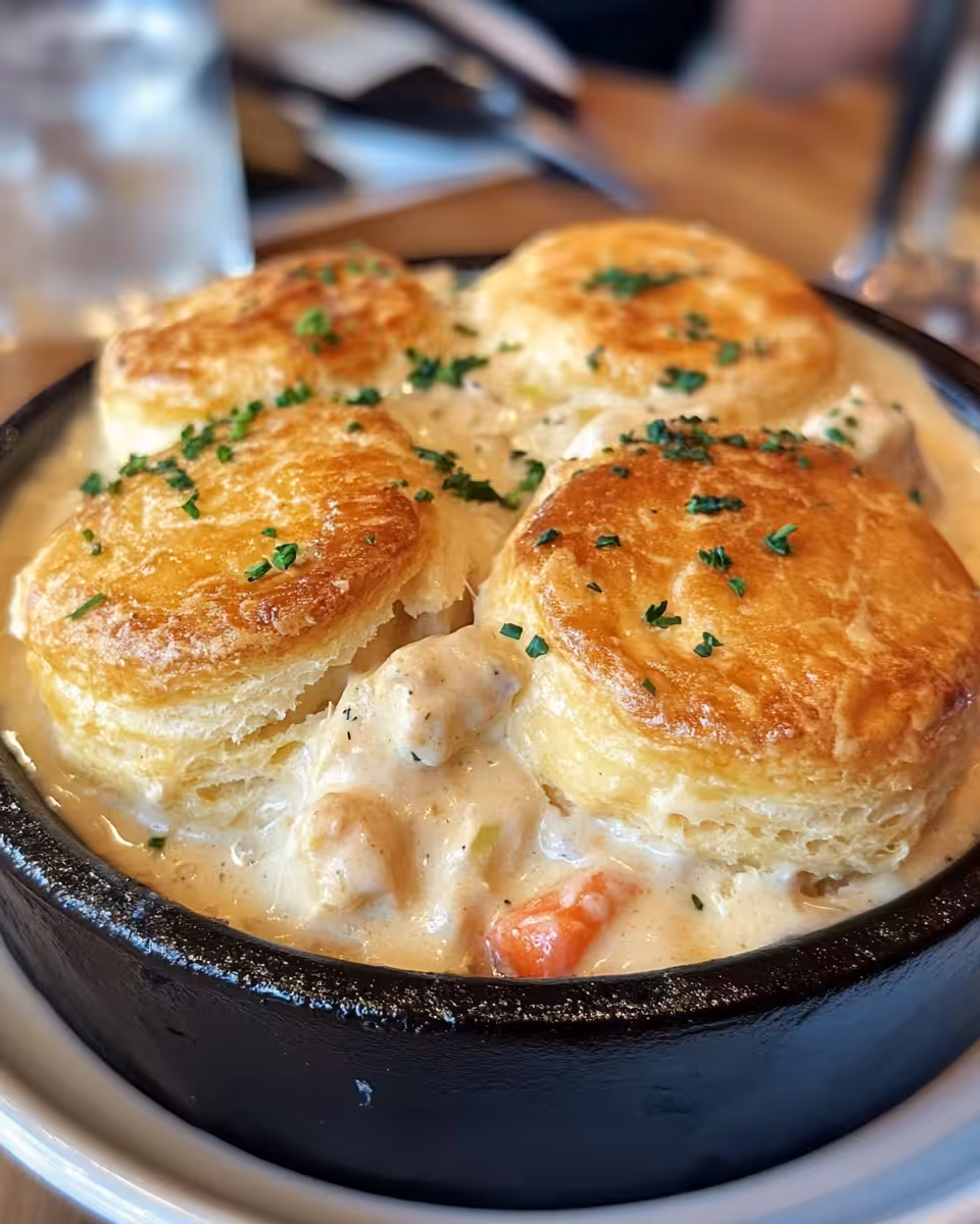 Steam rising from pressure cooker with chicken pot pie