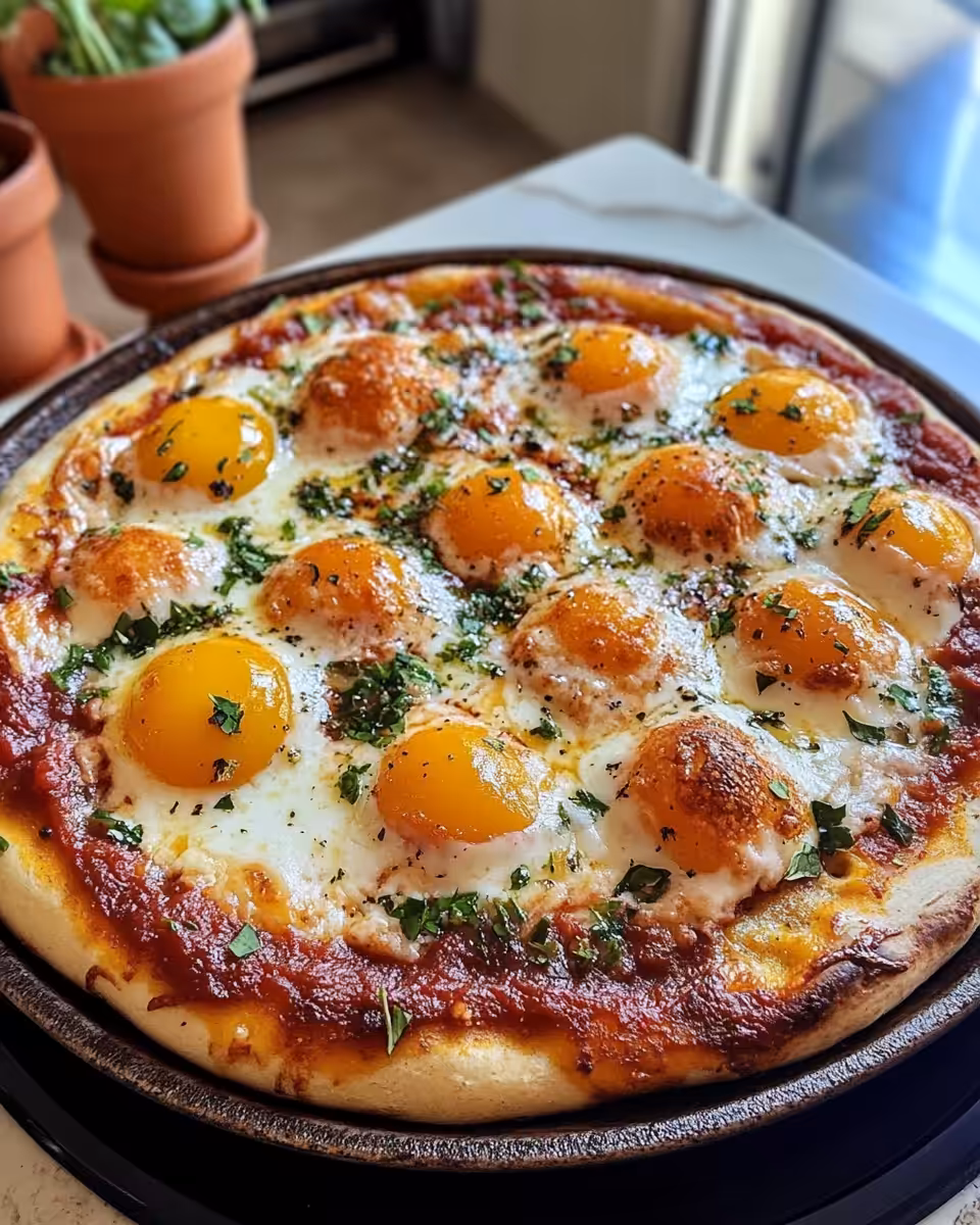 Close-up of shakshouka focaccia fresh and ready to serve