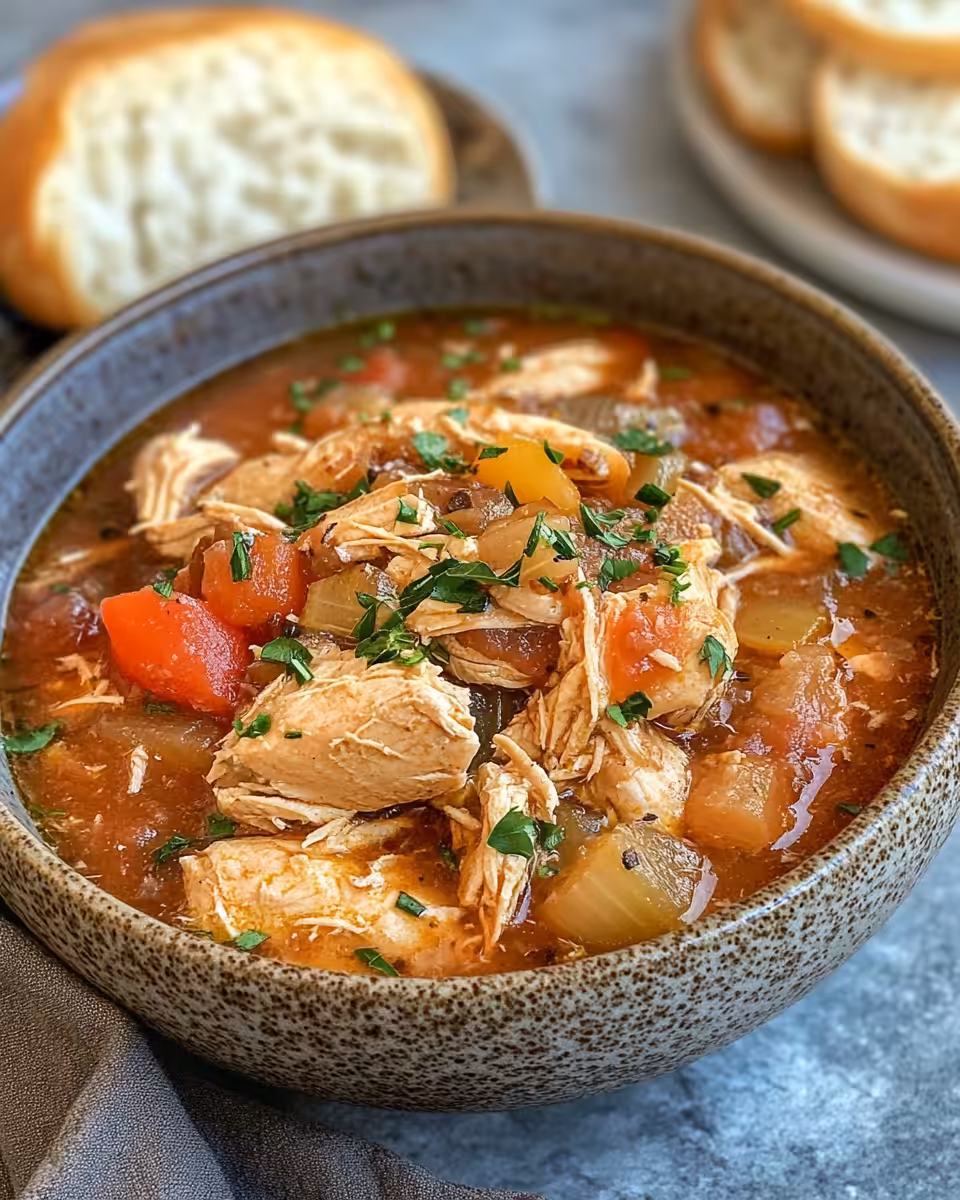 Chopped vegetables and chicken in slow cooker for Tuscan stew
