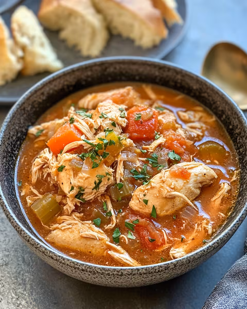 Bowl of Tuscan chicken stew ready to eat with herbs