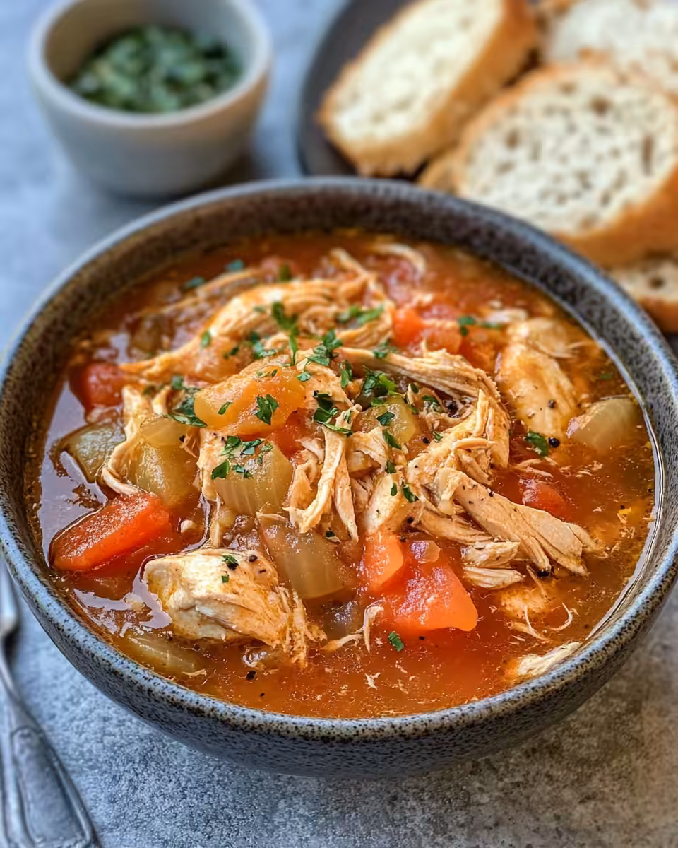 Steaming delicious slow cooker Tuscan chicken stew