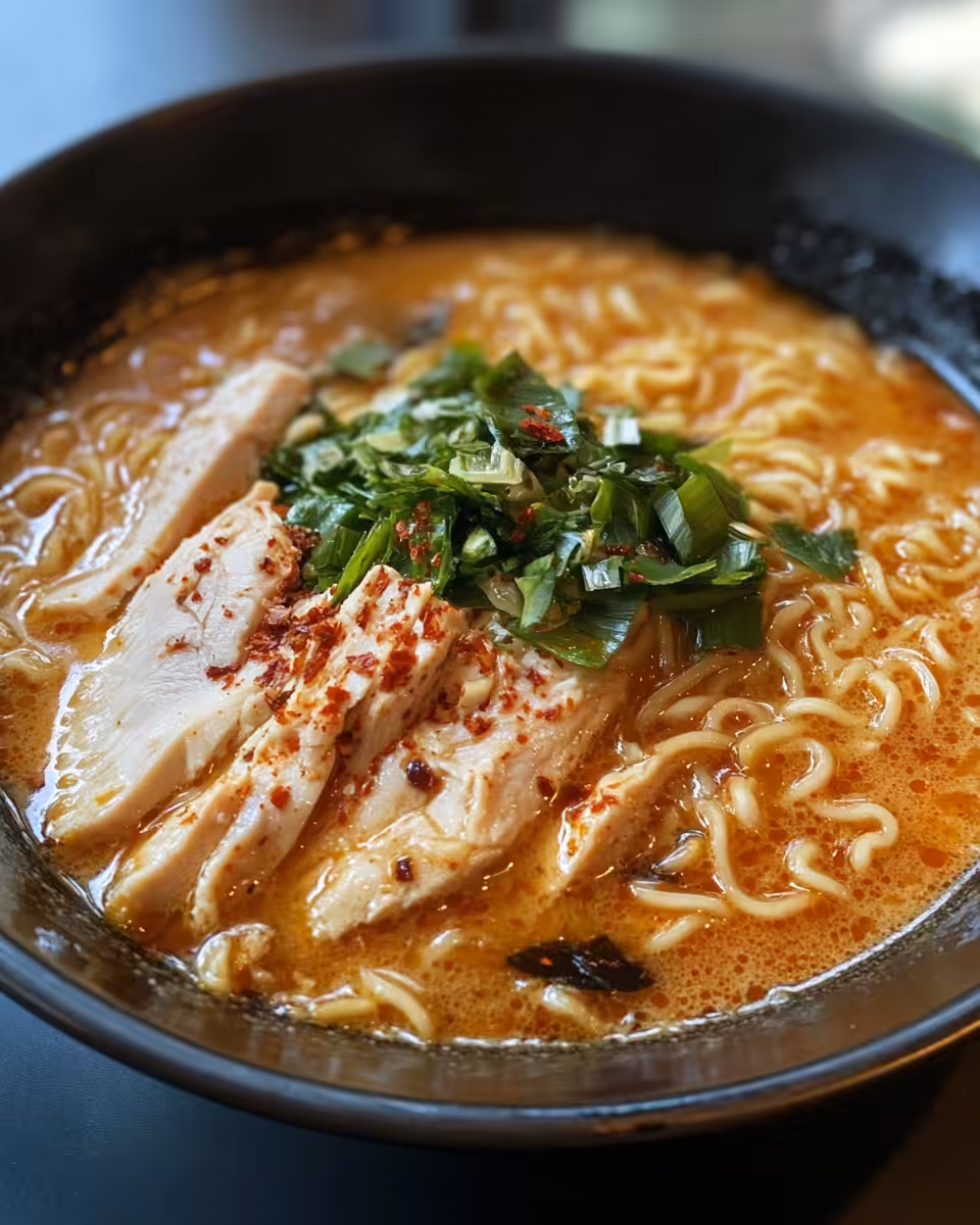 Ingredients for spicy chicken ramen with garlic sauce