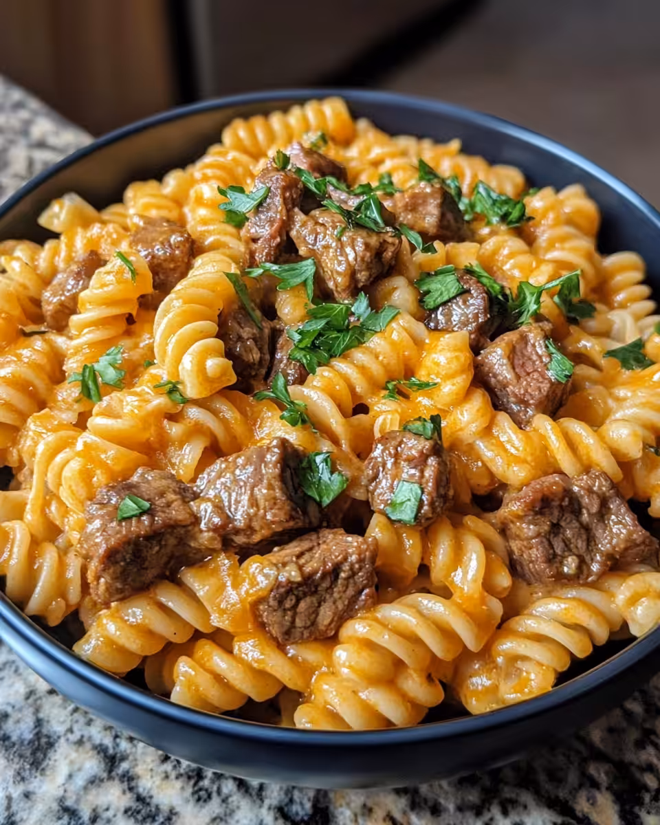 Plated creamy garlic butter pasta ready to serve