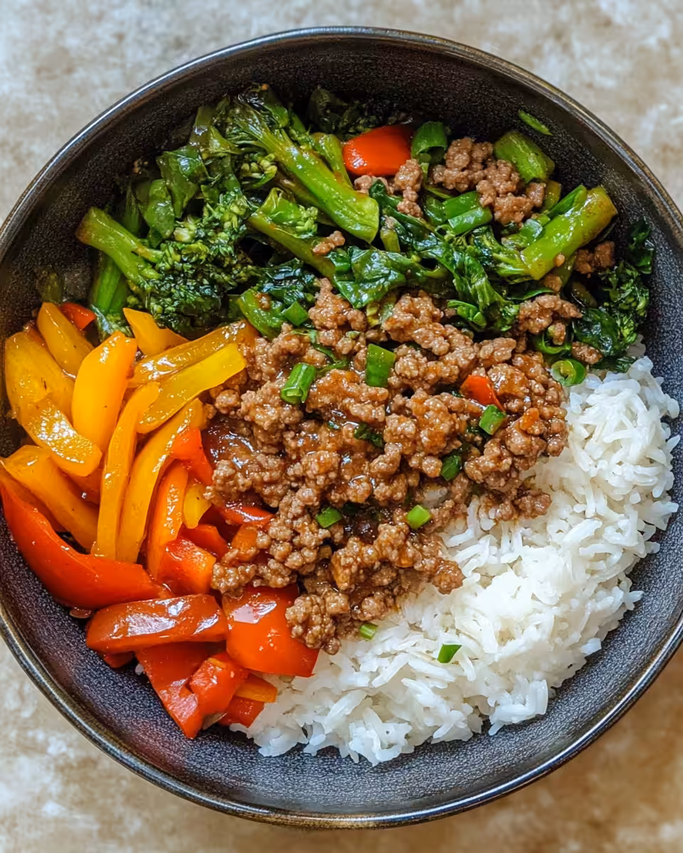 Ingredients for ground turkey bowl ready to go in pressure cooker