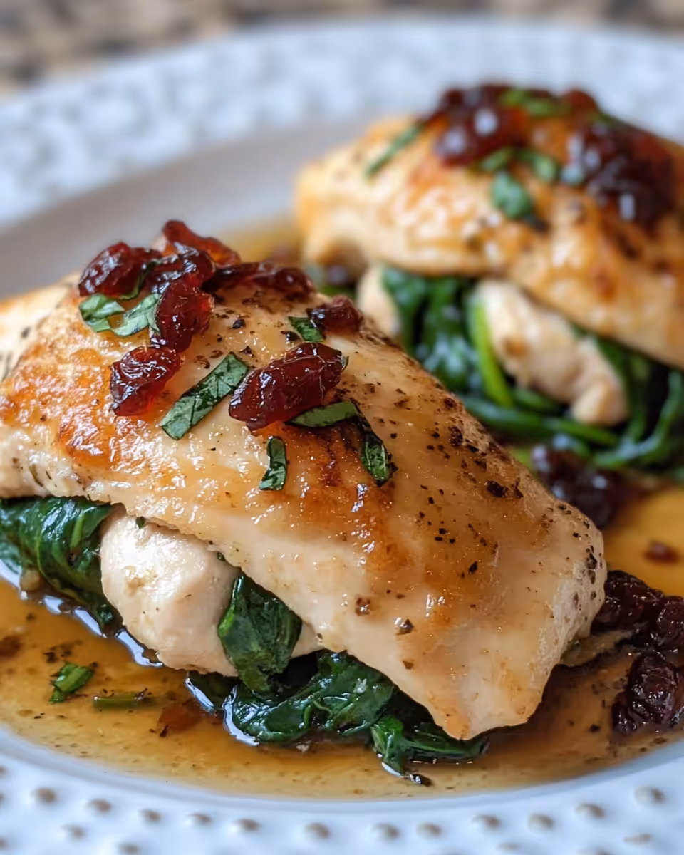 Spinach cranberry stuffed chicken breasts cooking in pressure cooker