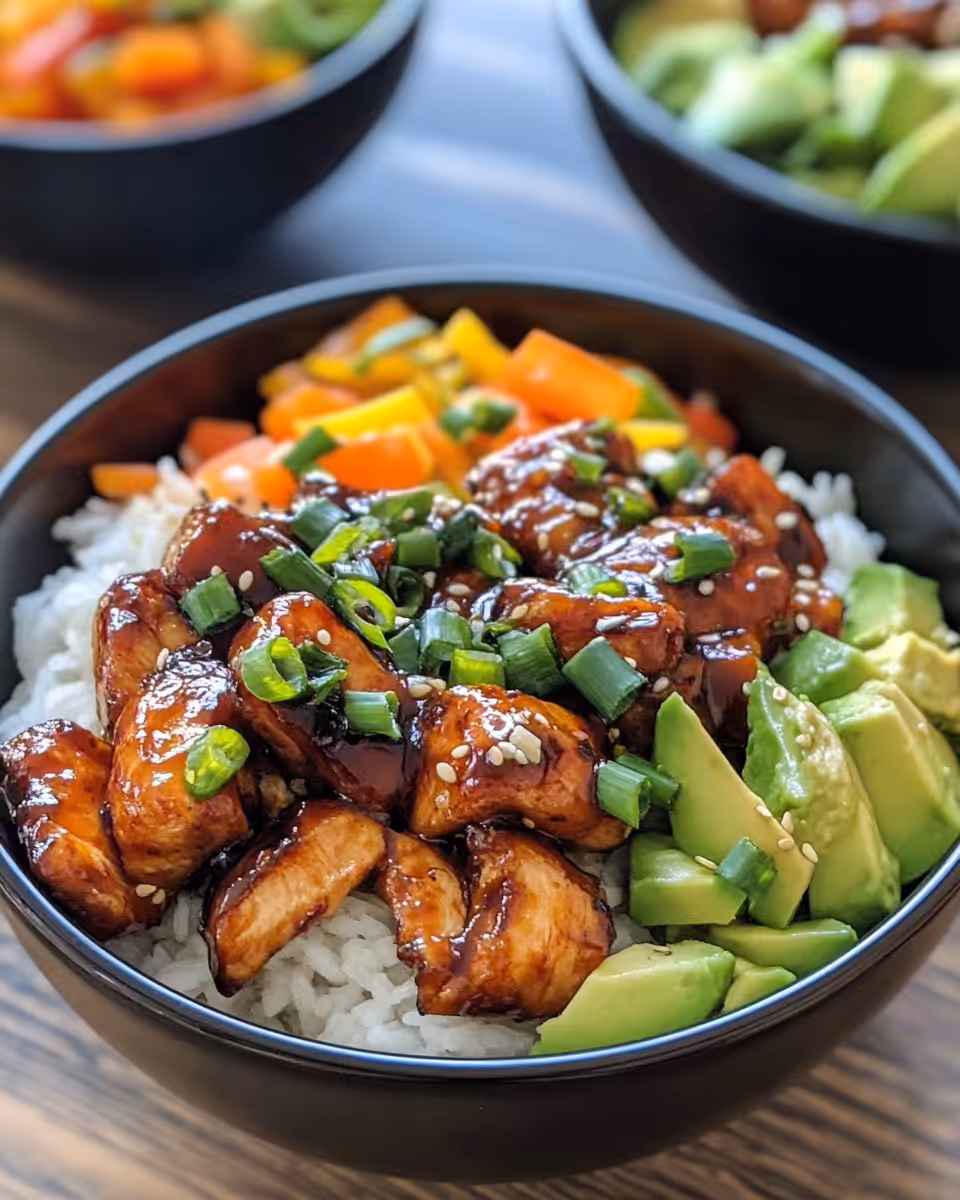 Sticky chicken bowls simmering in pressure cooker with sealing ring in place
