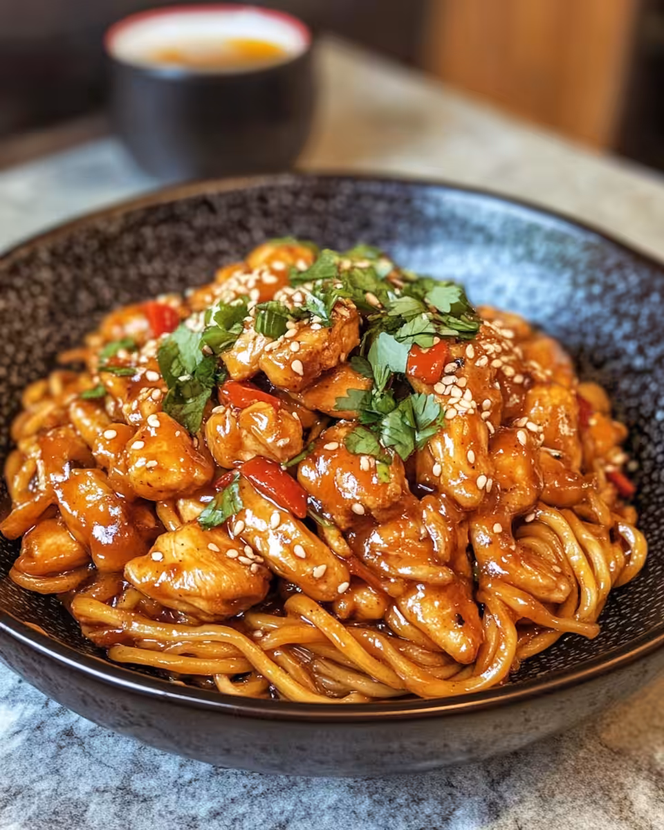 Pressure cooker with crispy golden chicken and noodles