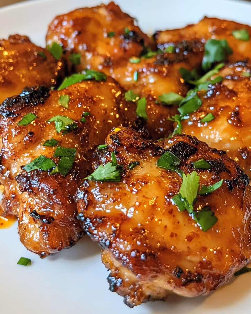 Sticky Sweet Chili Chicken served on a plate with garnish showing final cooked delicious meal