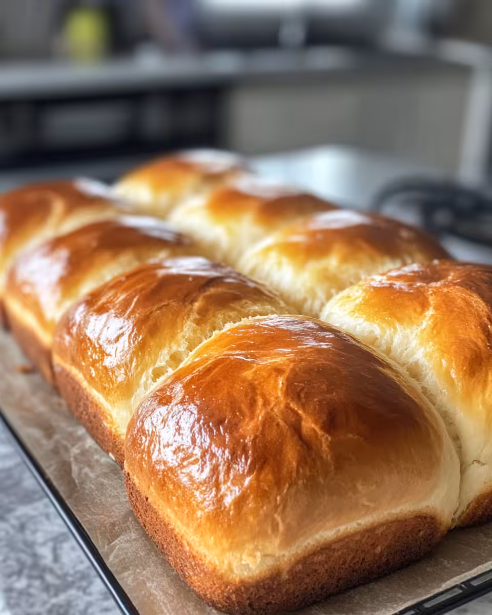 Golden brown sweet condensed milk bread loaf served and ready to eat