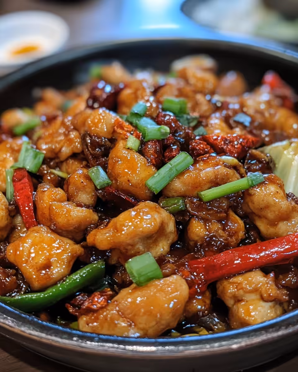 Cut and coated Szechuan chicken pieces ready to cook