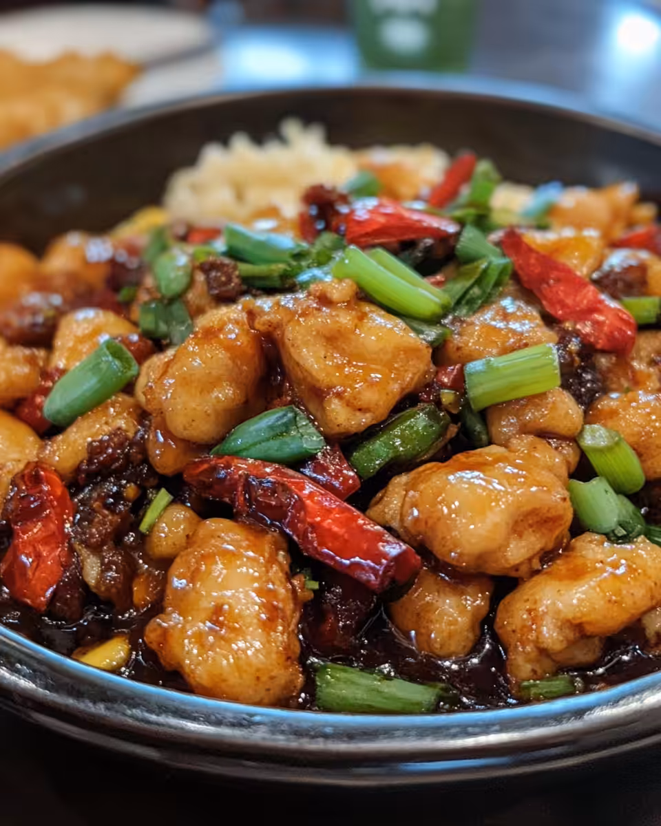 Aromatic steam rising from pressure cooker with sizzling Szechuan chicken inside