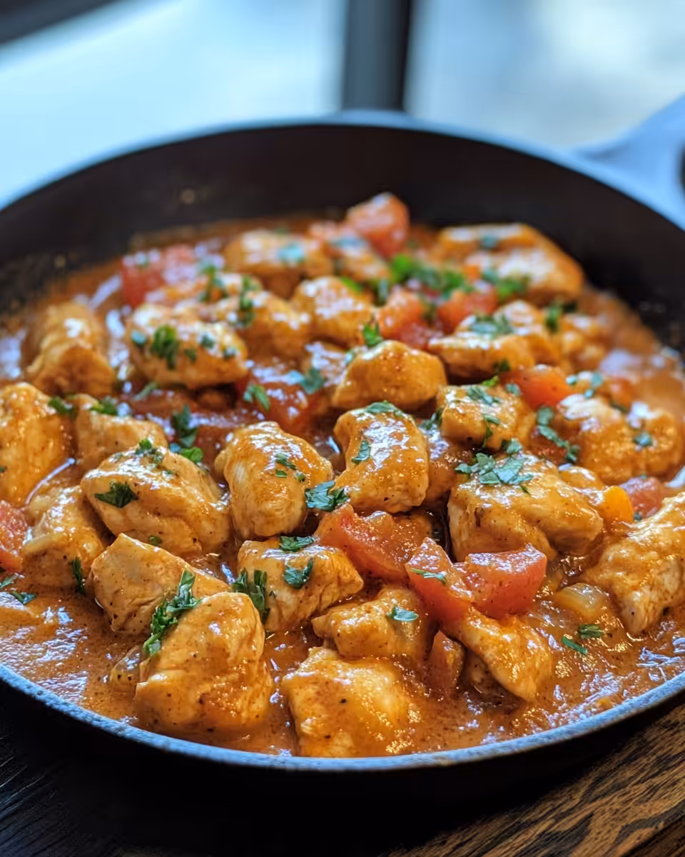 Ingredients for butter chicken skillet recipe including chicken, garlic, butter