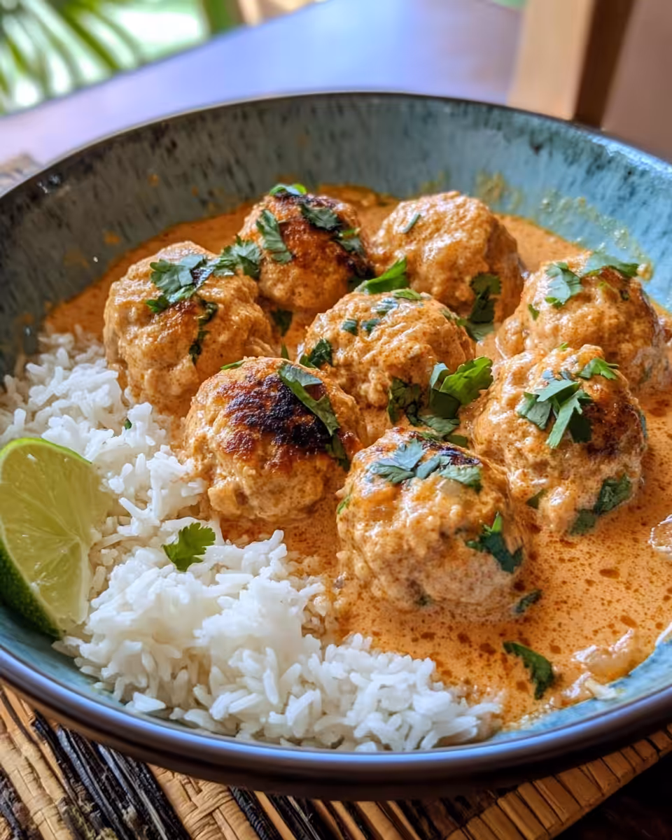 One-Pan Thai Chicken Meatballs cooking in pressure cooker steaming
