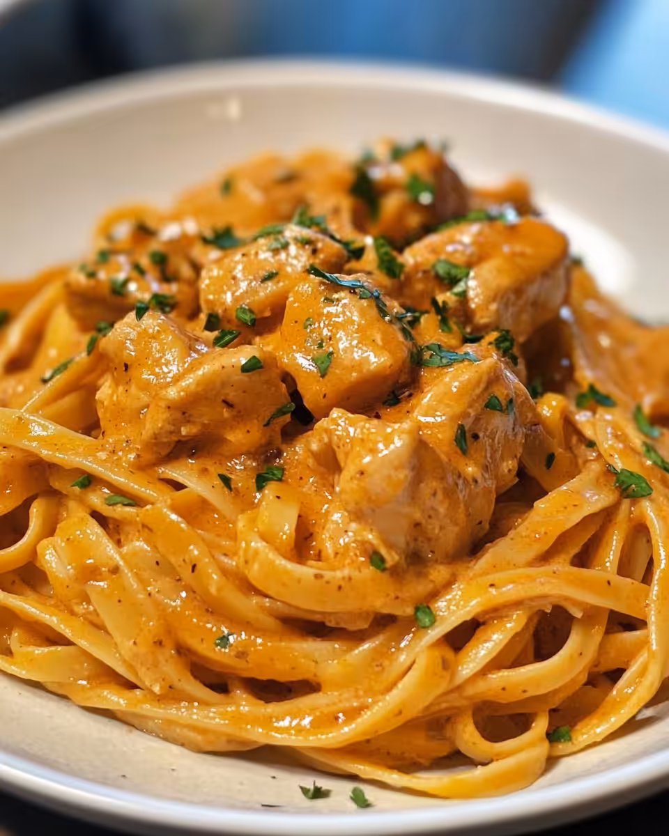 Close up of Cowboy Butter Chicken Linguine in pressure cooker