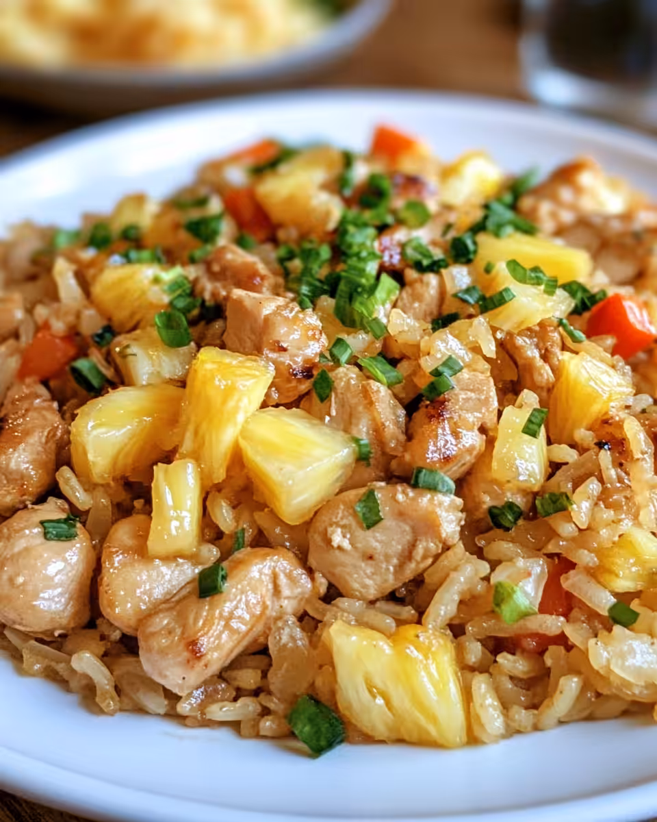 Close up of tropical pineapple chicken rice cooking in pressure cooker