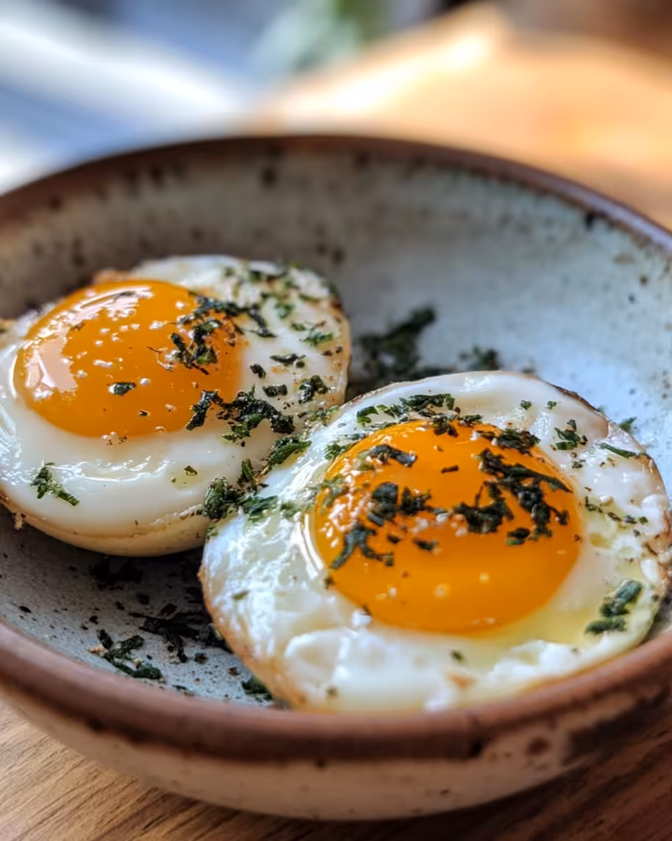 Golden finished Turkish eggs with poached eggs, garlic yogurt and spicy oil