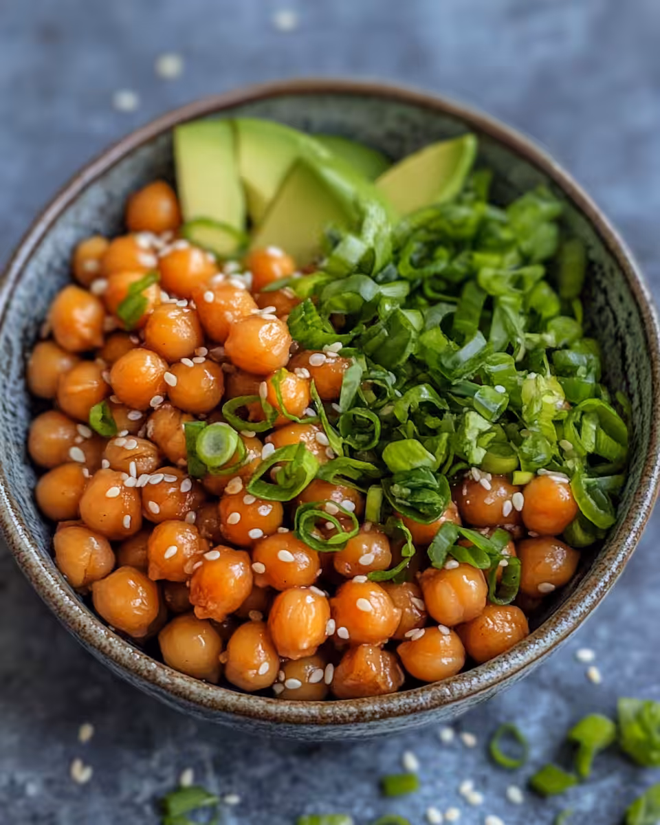 Serving sticky sesame chickpeas with vibrant broccoli