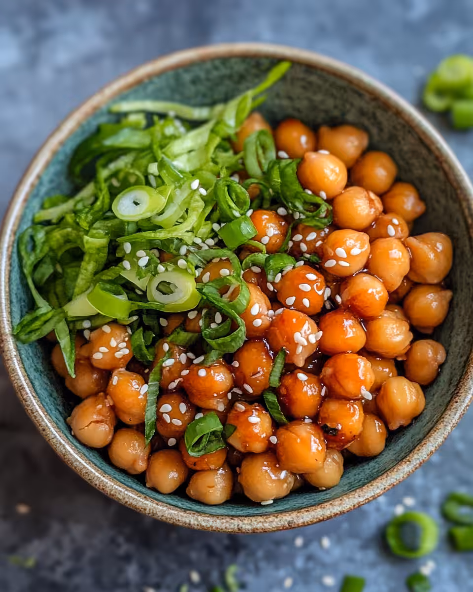 Sticky sesame chickpeas cooking with garlic and ginger aroma