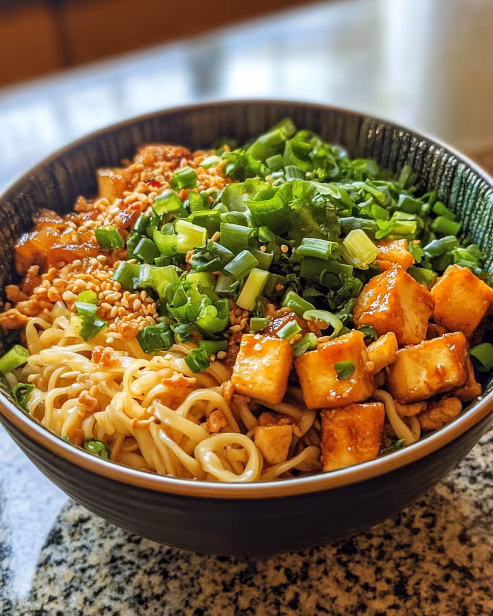 Fresh vegan teriyaki noodle bowl in pressure cooker setting