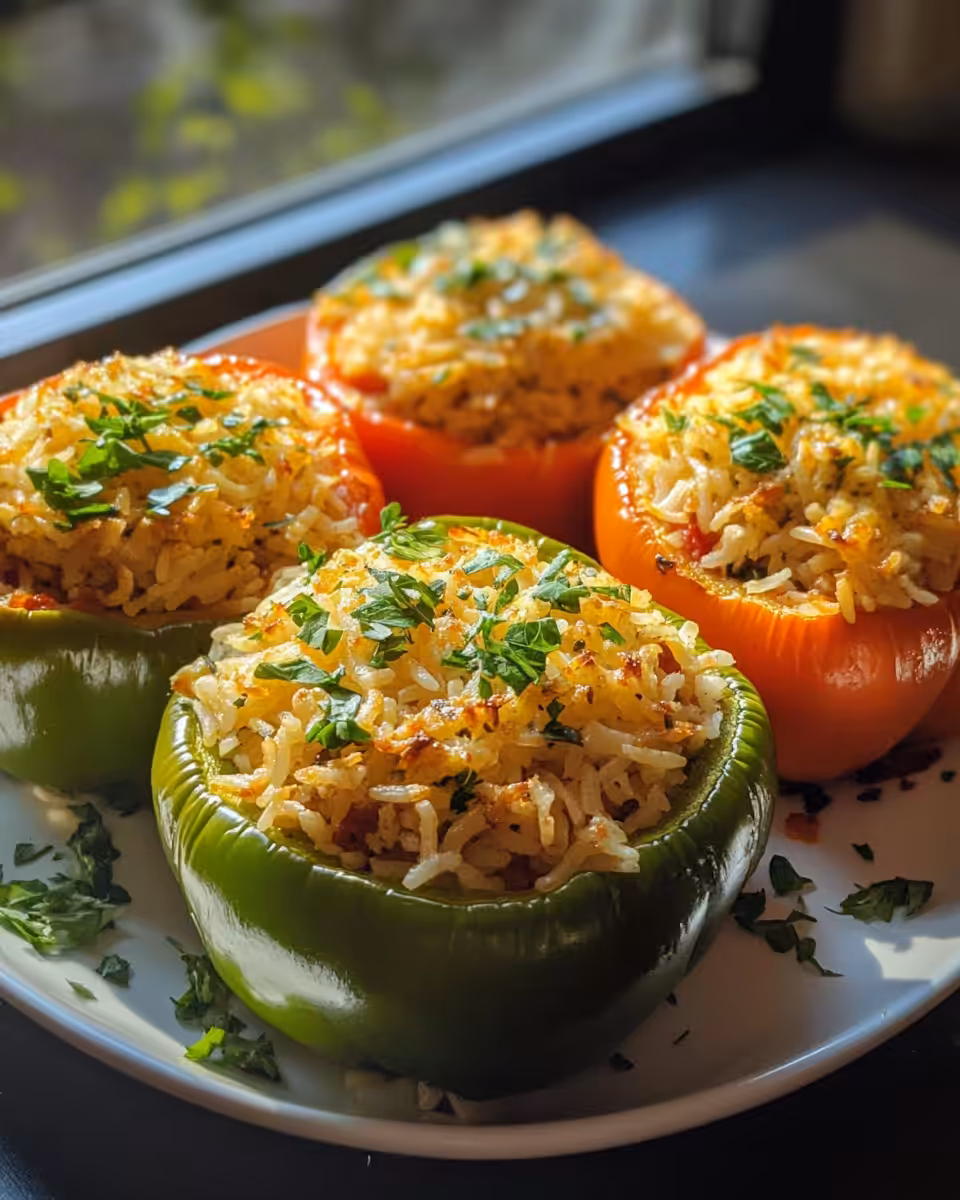 Fresh hollowed orange bell peppers ready for stuffing