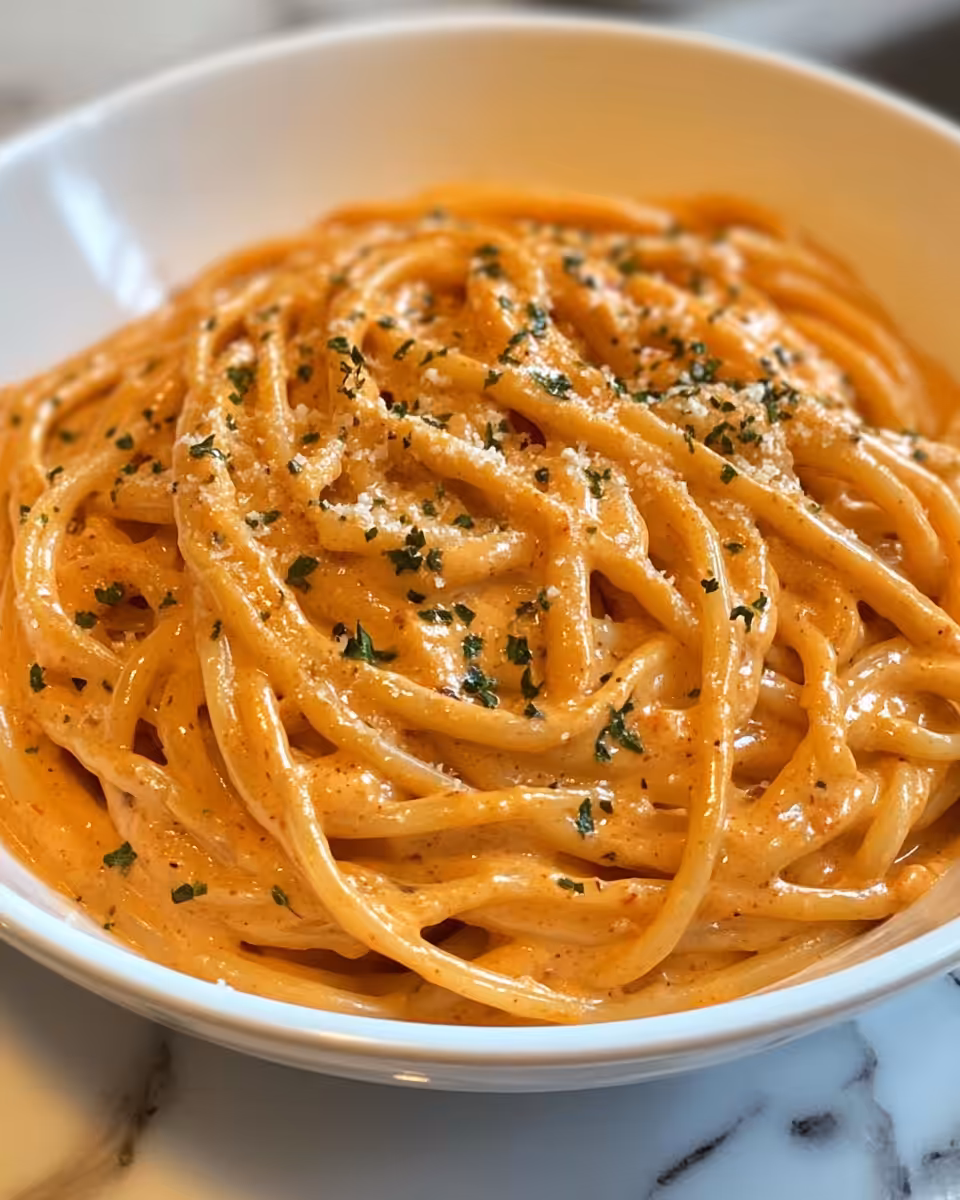 Steaming creamy tomato garlic pasta cooking in pressure cooker