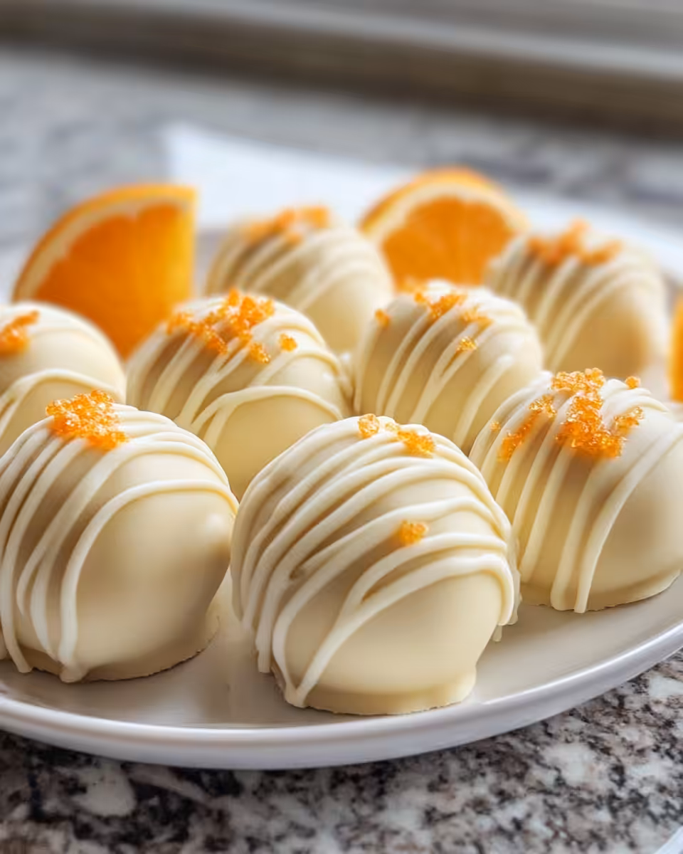 Serving suggestion for white chocolate orange creamsicle truffles