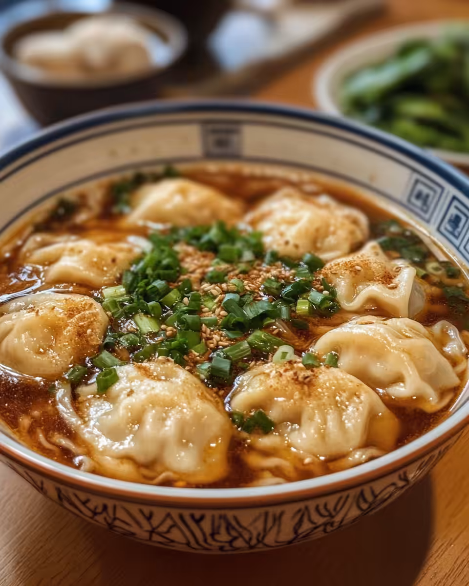 Pressure cooker filled with ingredients for wonton soup