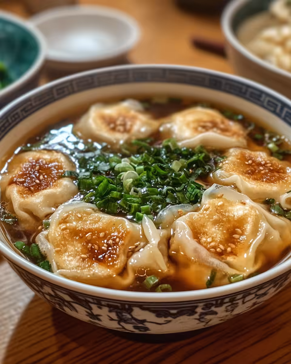 Steaming wonton soup fresh from pressure cooker