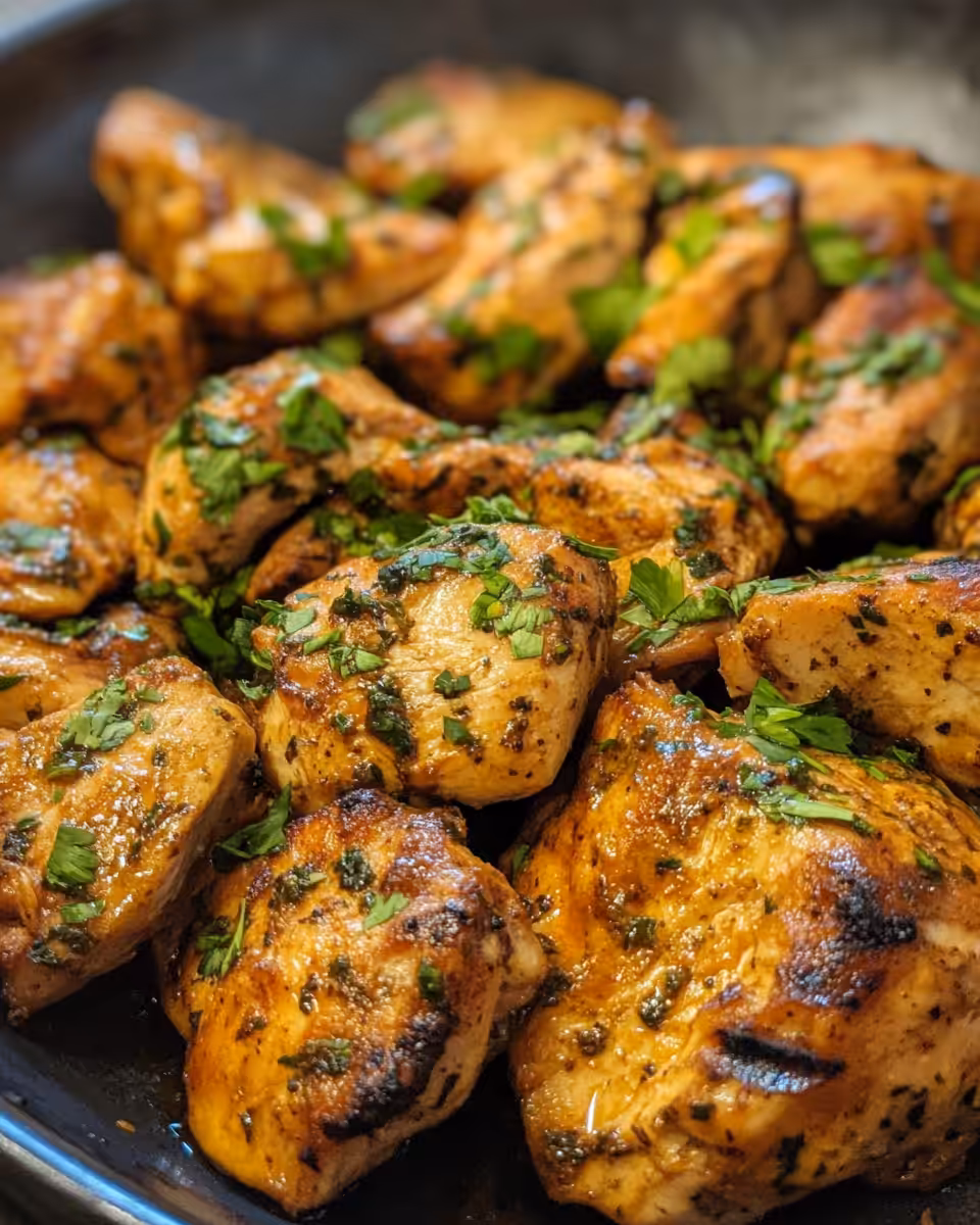 Golden yogurt marinated chicken plated and ready to serve