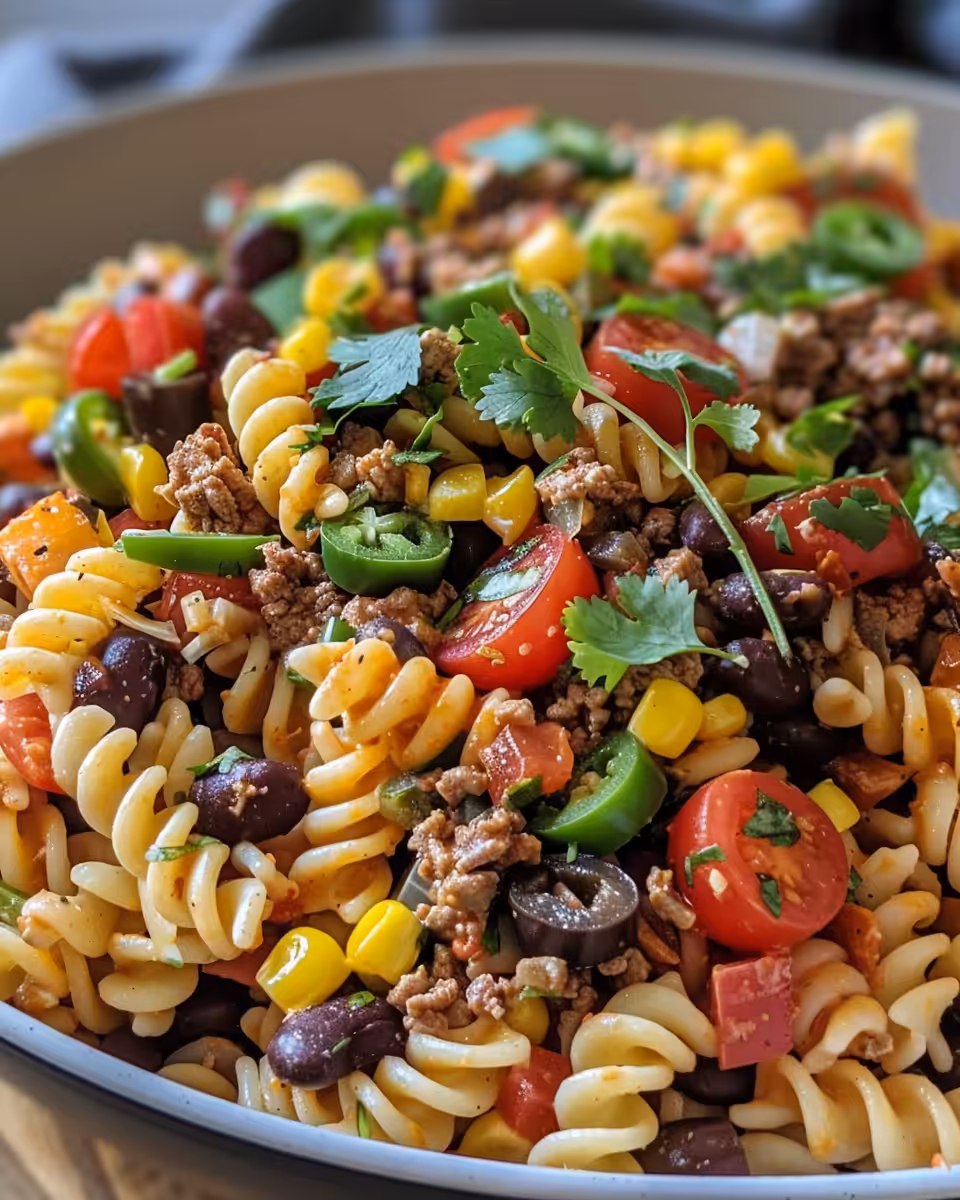 Ingredients in the pot for taco pasta in pressure cooker