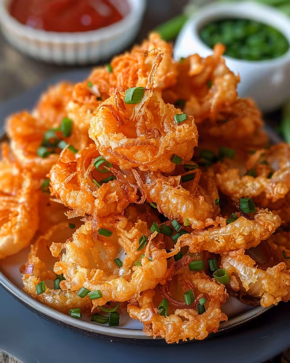 Golden crispy baby blooming onions fresh from the fryer