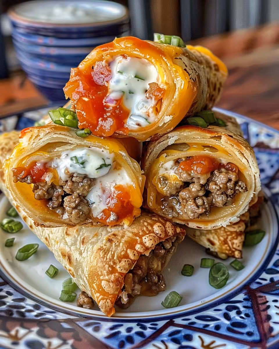 Ingredients for taco bombs including seasoned ground beef, cheese, and crescent rolls