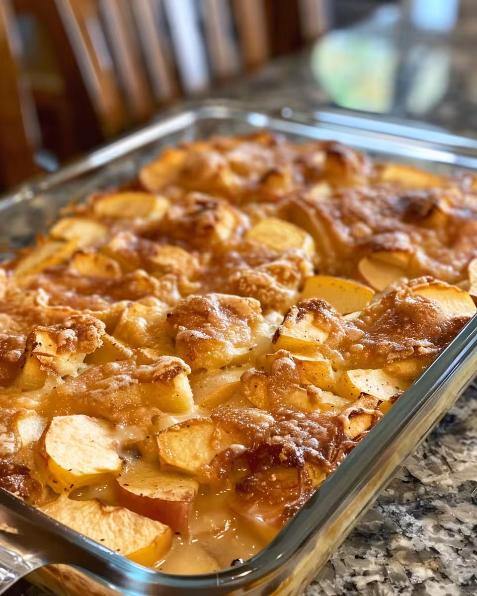 Fresh Apple Fritter Breakfast Casserole just coming out of the pressure cooker, steam rising
