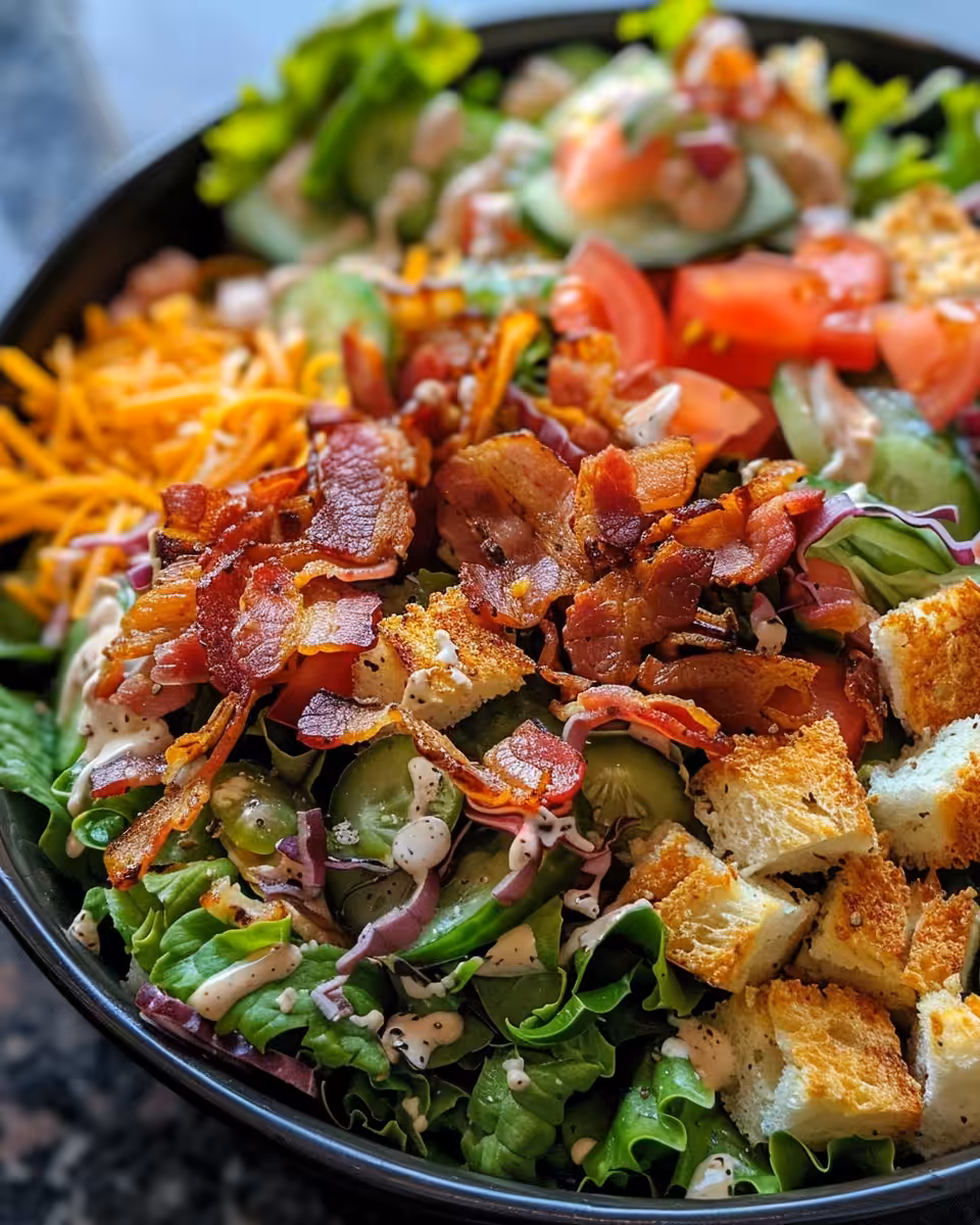 Final plated bacon ranch chopped salad with all ingredients combined